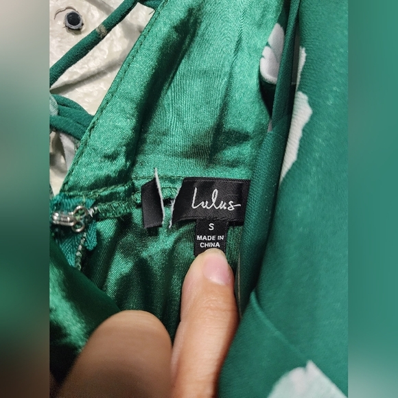 Lulus Feeling Elegant Green Floral Print Lace-Up Slit Maxi Dress S Wedding Party - Picture 11 of 11